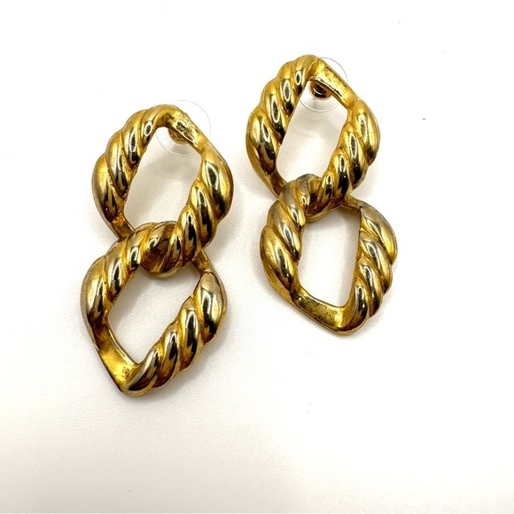 Gold and Silver Twisted Link Earrings Chunky gold tone statement earrings - Picture 1 of 4